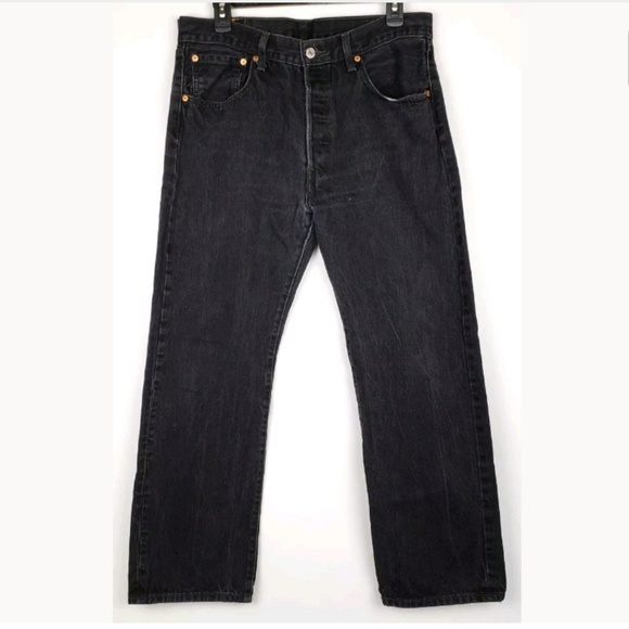 Mens Levi's 501 Straight Jeans Button Fly Black - Picture 1 of 8